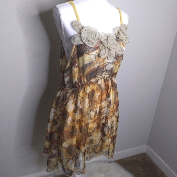 Pretty Angel Fairy Dress Chiffon Golden Yellow Flower Large - Picture 3 of 9